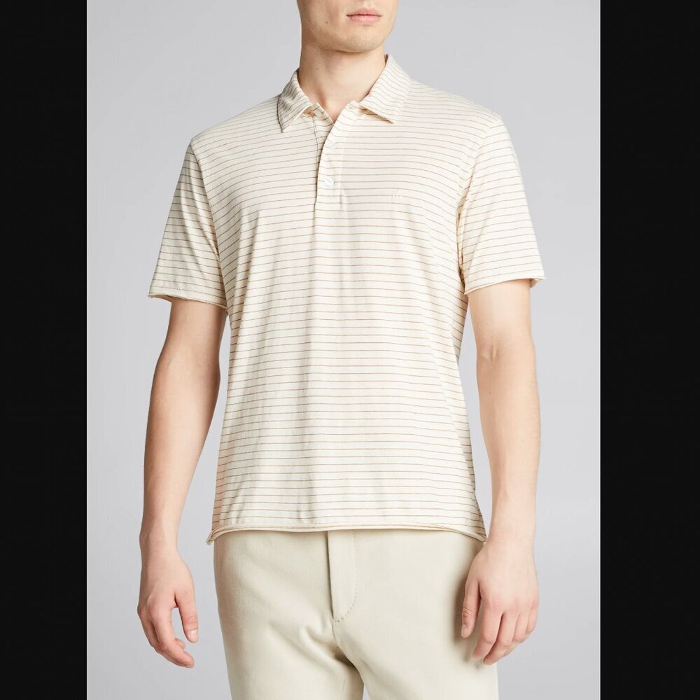 Rag & Bone Men's Striped Jersey Polo Shirt 100% org cotton cream brown size S